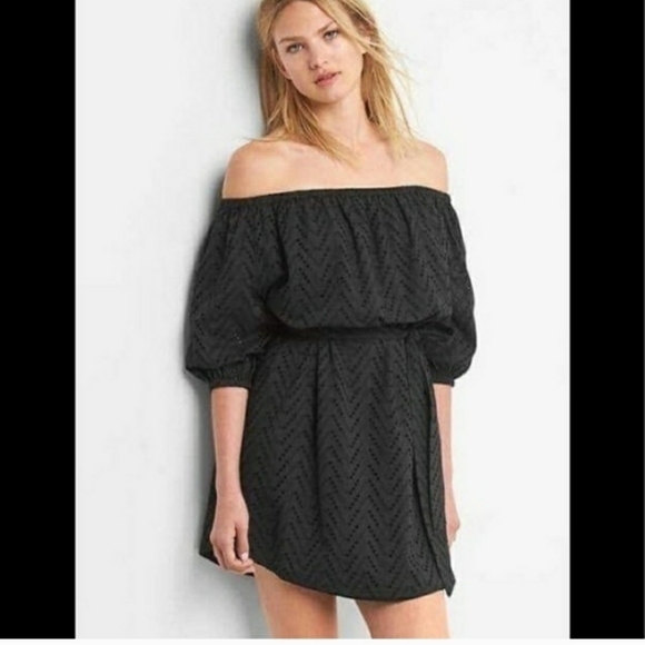 GAP Off Shoulder Eyelet Mini Dress Black Sz XL - Picture 1 of 8